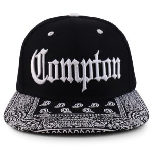 Trendy Apparel Shop Oversize XXL Old English Compton Embroidered Flatbill Snapback Baseball Cap - Black Black