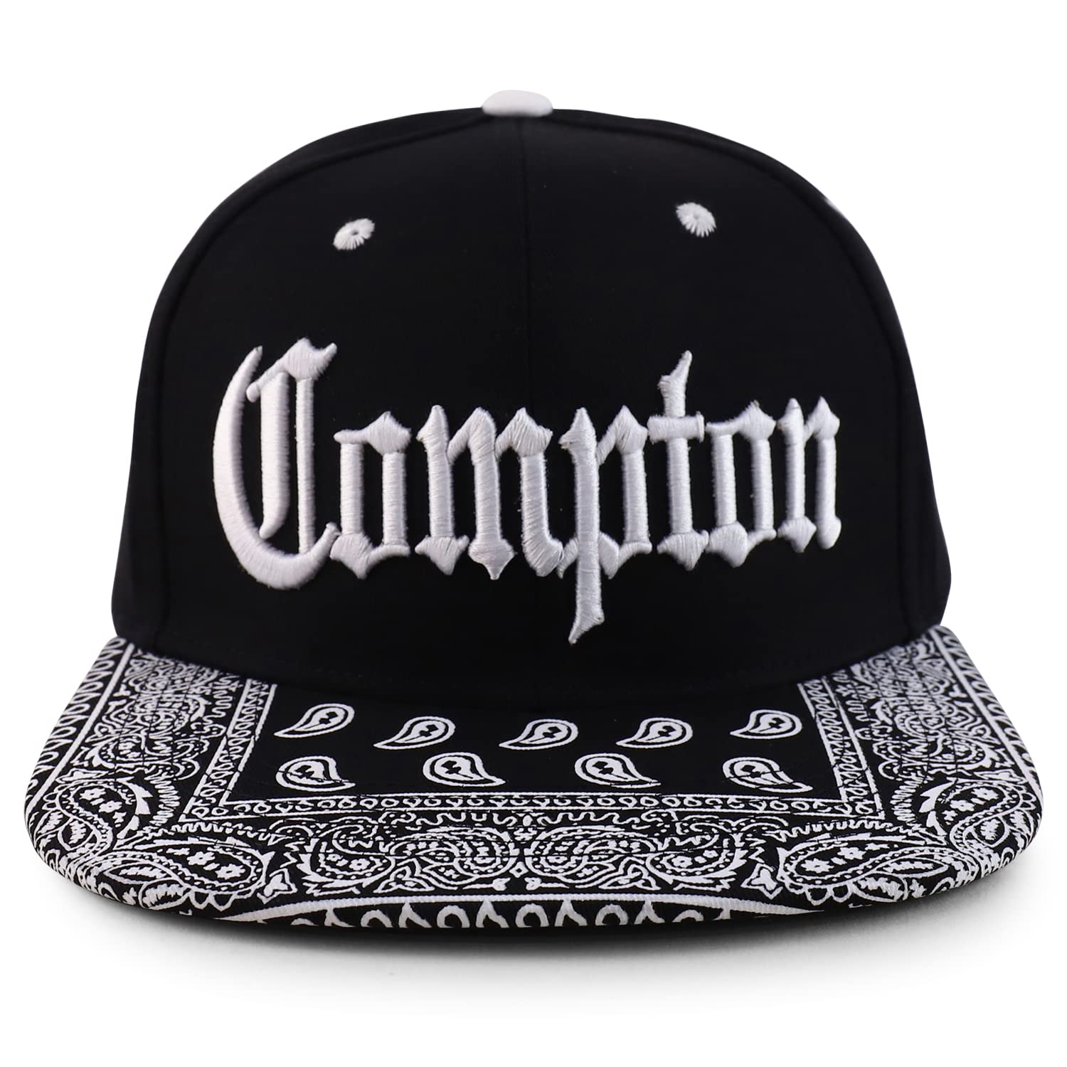 Trendy Apparel Shop Oversize XXL Old English Compton Embroidered Flatbill Snapback Baseball Cap - Black Black