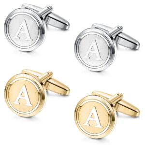 orazio 2 pairs cufflinks for men stainless steel personalized initial cufflinks silver gold engraved cuff links alphabet letter a-z with gift box for father husband