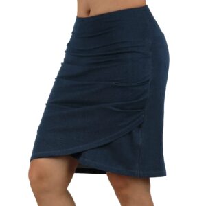 women skorts skirts 20" length high waisted,tennis golf skirts tulip casual athletic skorts with zipper pocket(knit denim blue,m)