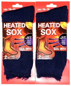 petal cliff 2 pair, men's heated sox socks thick thermal socks keeps feet warmer longer 2.3 tog heat rating.size: 10-15. (blue)