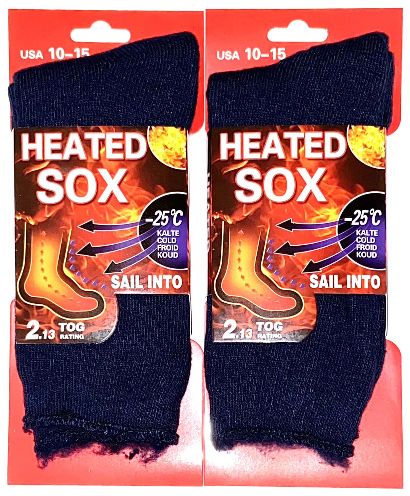 Petal Cliff 2 Pair, Men's Heated Sox Socks Thick Thermal Socks Keeps Feet Warmer Longer 2.3 TOG heat rating.Size: 10-15. (Blue)