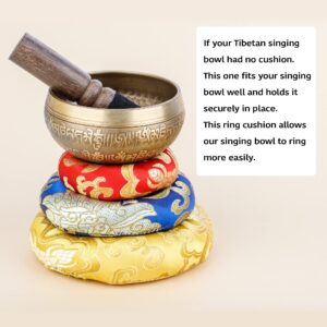 ZenBless Silk Embroidery Tibetan Singing Bowl Cushion 3pcs, Singing Bowl Holder, with Singing Bowl Small Mallet Set Gifts for Buddhist Sound Bowl Yoga Hand Made Nepal Meditation Accessories