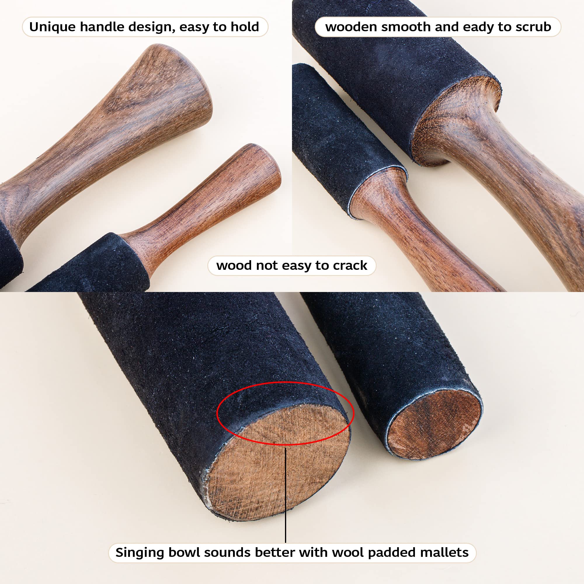 ZenBless Tibetan Singing Bowl Mallet, Hand Carved Wooden Striker 2pcs, Leather Wrapped Meditation Mallet, for Buddhist Meditation Yoga Chakra Healing Relaxation Accessories for Musical Instrument