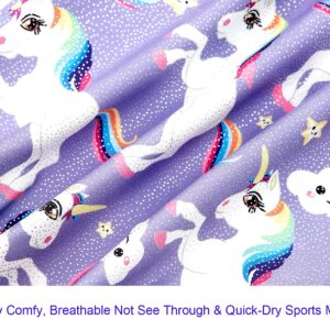 TENVDA Gymnastics Leotards for Girls with Dance Shorts 6-7 Years Old Purple Sparkly Unicorn Printed USA Kids Long Sleeve One-Piece Athletic Bodysuit Tumbling Outfit