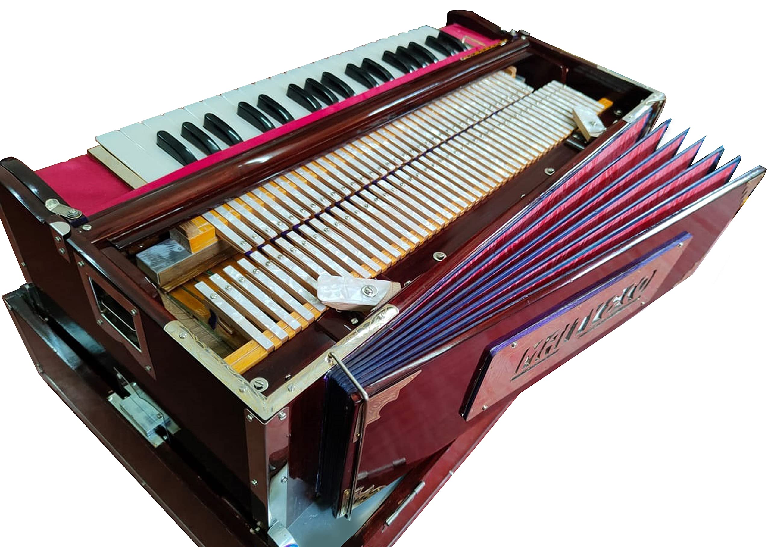 Ladies Scale Changer Kolkata Harmonium 9 stoppers 3¾ Octaves Gorgeous Lacquer Polish on Full Teakwood Construction Male Female Bass Premium Palitana Reeds