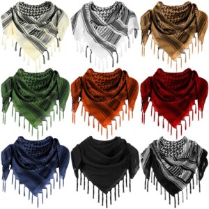 Mumufy 9 Pcs Shemagh Scarf Men Military Shemagh with Tassel Arab Cotton Shemagh Tactical Scarf Head Neck Wrap Shawl for Women Motorcycle Camping Hiking Winter, 43'' x 43''