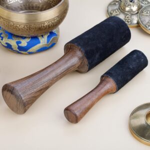 ZenBless Tibetan Singing Bowl Mallet, Hand Carved Wooden Striker 2pcs, Leather Wrapped Meditation Mallet, for Buddhist Meditation Yoga Chakra Healing Relaxation Accessories for Musical Instrument