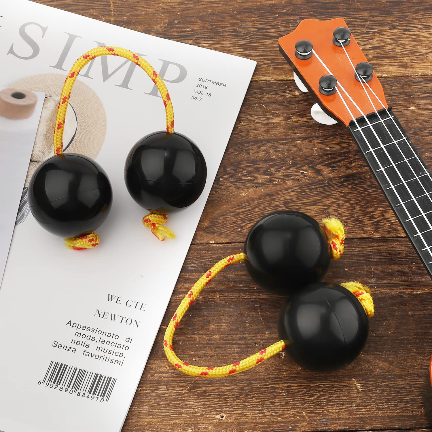 2 Pack Aslatuas Rhythmic Ball, Kashaka Shaker Instrument Classical African Shaker Rattle Hand Percussion for Kids Adults Beginners Parties Musical Classes (Black)