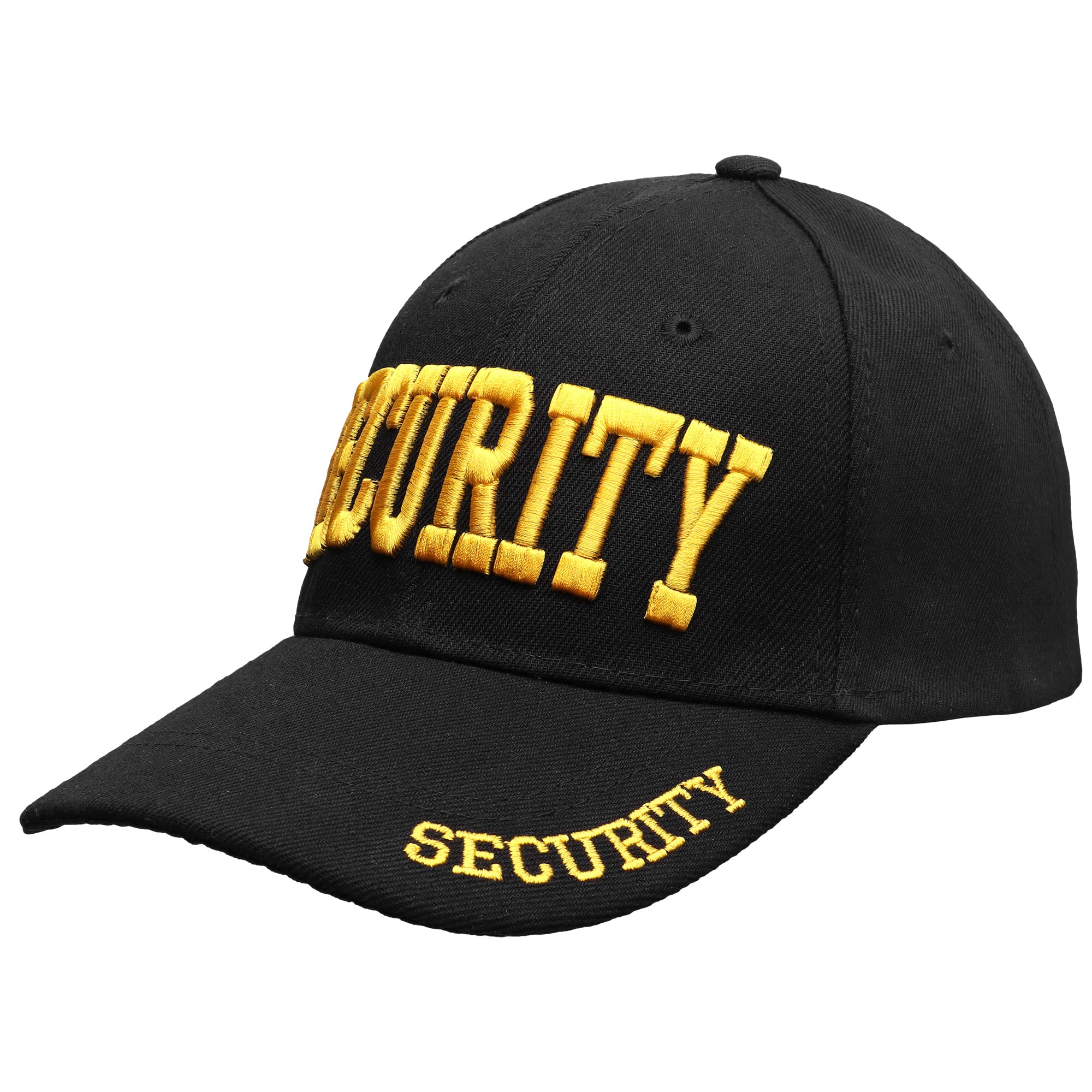 Wholesale 48-Pack Security Hat Baseball Cap - Gold or White Embroidery Security Front, Bill & Back - Adjustable Size - Gold