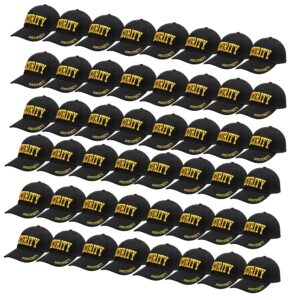 Wholesale 48-Pack Security Hat Baseball Cap - Gold or White Embroidery Security Front, Bill & Back - Adjustable Size - Gold