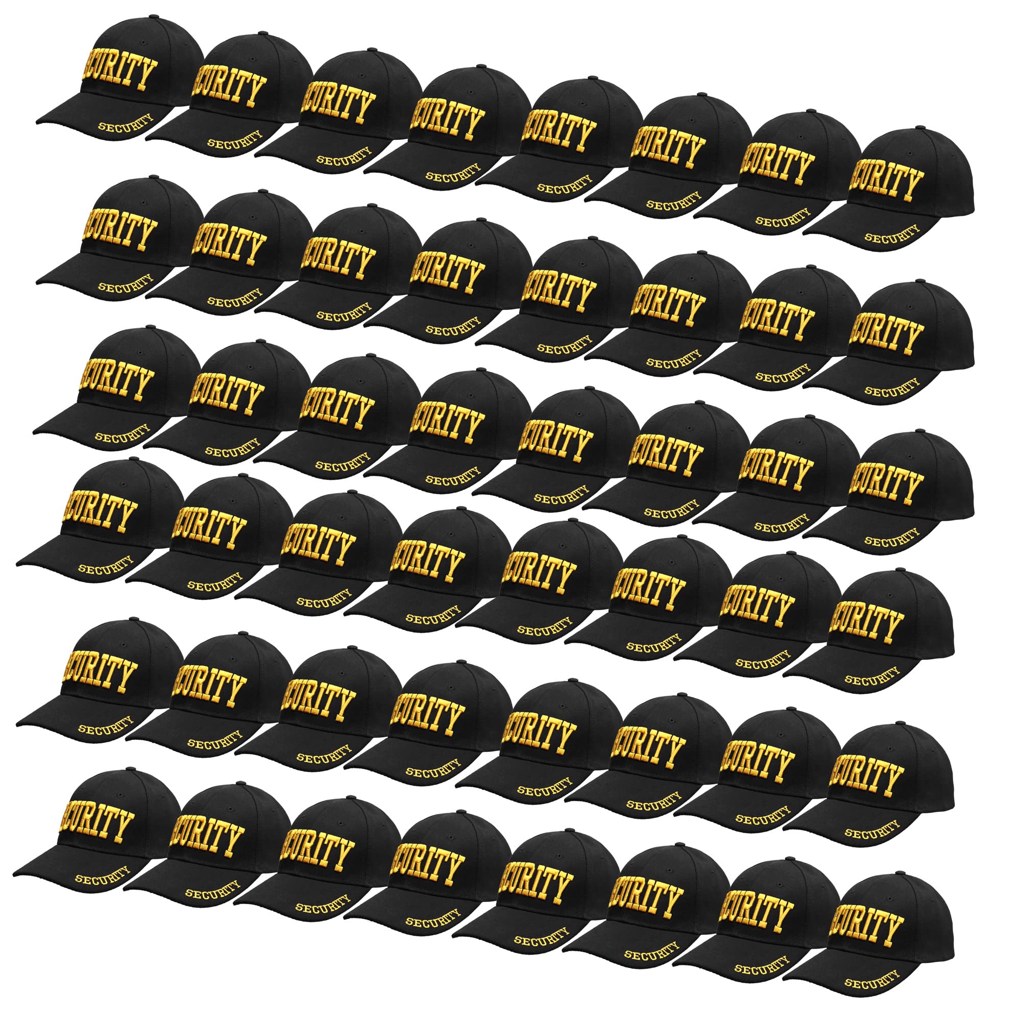 Wholesale 48-Pack Security Hat Baseball Cap - Gold or White Embroidery Security Front, Bill & Back - Adjustable Size - Gold