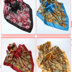 Giegxin 8 Pcs 35 Inch Silk Head Scarves Satin Scarf Square Hair Scarf Lightweight Headband Bandanas for Women Hair Wrapping(Vintage)