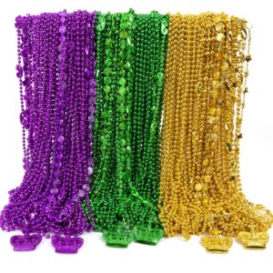 144PCS Mardi Gras Beads Throws, Mardi Gras Green Purple Gold Metallic Beads Necklaces Accessories Bulk, Mardi Gras Beads Necklace Costumes Women Men Kids for Parade Throws Party Decor Favor Supplies