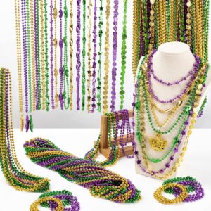 500PCS Mardi Gras Beads Throws, Bulks Green Purple Gold Metallic Mardi Gras Beads Necklaces Accessories Bulks, Mardi Gras Beads Necklace Costumes for Parade Throws Party Decorations Favor Supplies