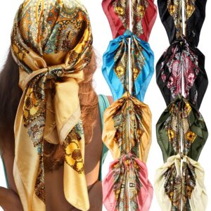 Giegxin 8 Pcs 35 Inch Silk Head Scarves Satin Scarf Square Hair Scarf Lightweight Headband Bandanas for Women Hair Wrapping(Vintage)