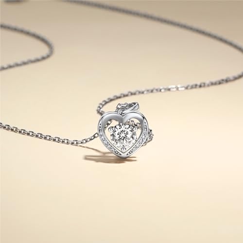 MomentWish Heart Necklace, Birthday Gifts for Women, 1Carat Moissanite Necklace, 925 Sterling Silver Diamond Heart Necklace Jewelry Gift for Wife Mom on Valentine's Day Christmas Anniversary