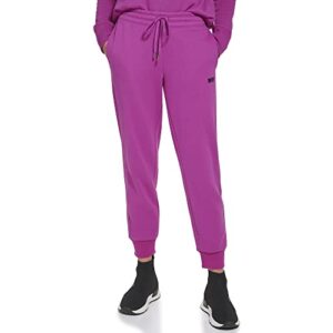 dkny women's sport metallic stripe logo fleece sweatpant, wild astor