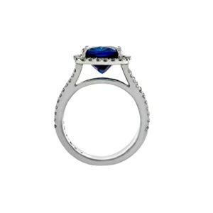 Birthstone Blue Sapphire With Diamond Ring. Lab-Created Blue Sapphire Round, And Oval 925 Sterling Silver Ring, Gift Ring, Handmade Ring, 14K White Gold Plated