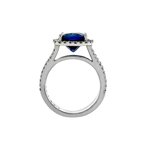 Birthstone Blue Sapphire With Diamond Ring. Lab-Created Blue Sapphire Round, And Oval 925 Sterling Silver Ring, Gift Ring, Handmade Ring, 14K White Gold Plated