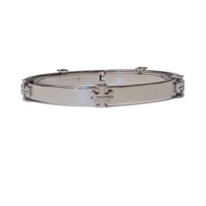 Tory Burch 145434 Tory Silver Tone Classic Logo Hinge Women's Bangle Bracelet