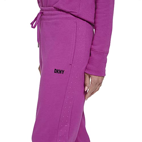 DKNY Women's Sport Metallic Stripe Logo Fleece Sweatpant, Wild Astor