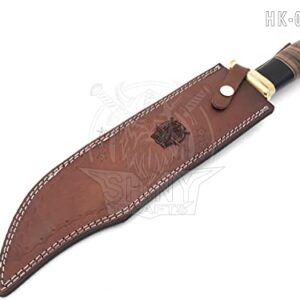 SHINY CRAFTS | 18" Large Handmade Forged Crocodile Dundee Knife, Fixed Blade Knife, Damascus Hunting Knife, Knife with Premium Leather Sheath (HK-0019-B)