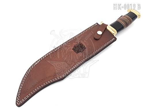 SHINY CRAFTS | 18" Large Handmade Forged Crocodile Dundee Knife, Fixed Blade Knife, Damascus Hunting Knife, Knife with Premium Leather Sheath (HK-0019-B)