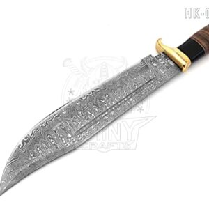 SHINY CRAFTS | 18" Large Handmade Forged Crocodile Dundee Knife, Fixed Blade Knife, Damascus Hunting Knife, Knife with Premium Leather Sheath (HK-0019-B)