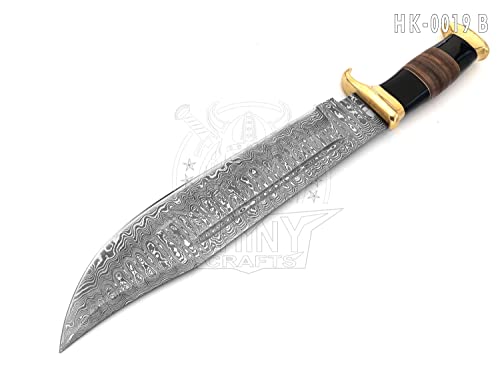 SHINY CRAFTS | 18" Large Handmade Forged Crocodile Dundee Knife, Fixed Blade Knife, Damascus Hunting Knife, Knife with Premium Leather Sheath (HK-0019-B)