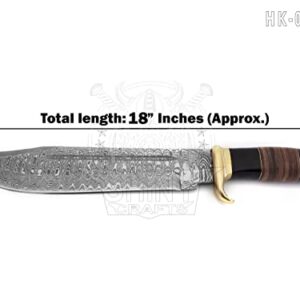 SHINY CRAFTS | 18" Large Handmade Forged Crocodile Dundee Knife, Fixed Blade Knife, Damascus Hunting Knife, Knife with Premium Leather Sheath (HK-0019-B)