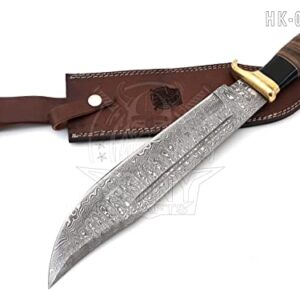 SHINY CRAFTS | 18" Large Handmade Forged Crocodile Dundee Knife, Fixed Blade Knife, Damascus Hunting Knife, Knife with Premium Leather Sheath (HK-0019-B)