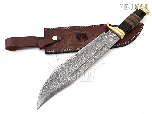 SHINY CRAFTS | 18" Large Handmade Forged Crocodile Dundee Knife, Fixed Blade Knife, Damascus Hunting Knife, Knife with Premium Leather Sheath (HK-0019-B)