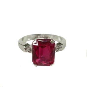 Pink Ruby Engagement Ring Anniversary Gift Ring 2Ct Emerald Cut Solitaire Ring 925 Sterling Silver 14K White Gold Plated