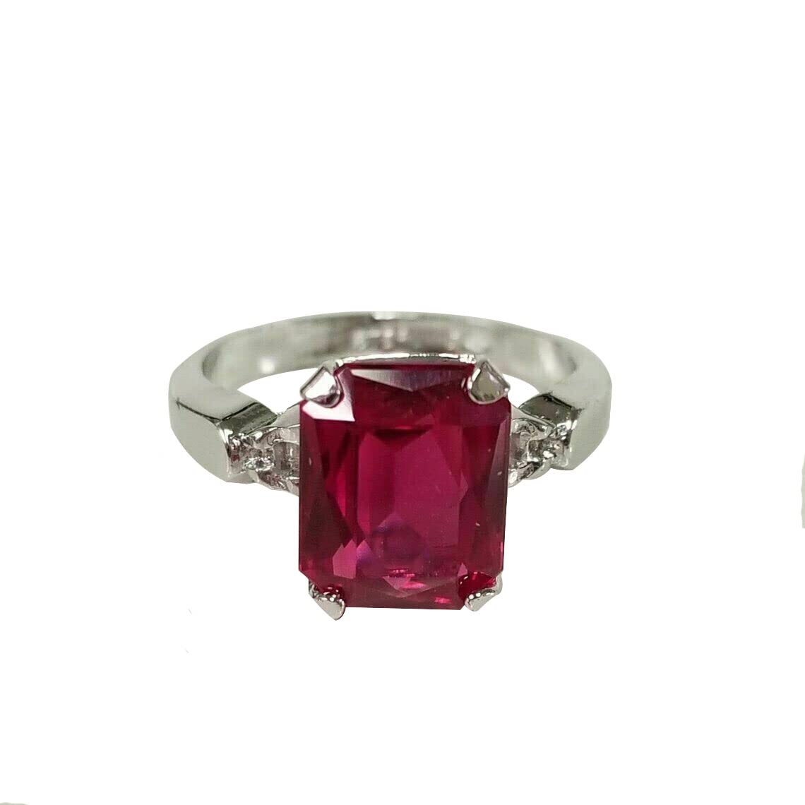 Pink Ruby Engagement Ring Anniversary Gift Ring 2Ct Emerald Cut Solitaire Ring 925 Sterling Silver 14K White Gold Plated