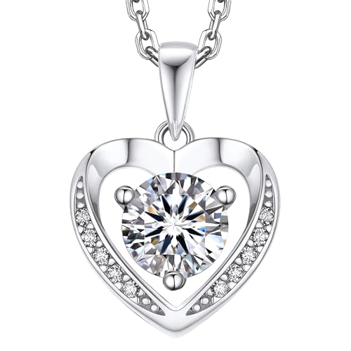 MomentWish Heart Necklace, Birthday Gifts for Women, 1Carat Moissanite Necklace, 925 Sterling Silver Diamond Heart Necklace Jewelry Gift for Wife Mom on Valentine's Day Christmas Anniversary