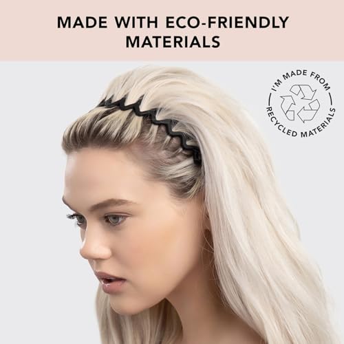 Kitsch Zig Zag Headbands - Recycled Plastic Hair Band for Men & Women - Classic 90s Headband & Hairband - Mens Headband - Wavy Headband with Teeth - Hair Headbands - 2pcs Black & Tort