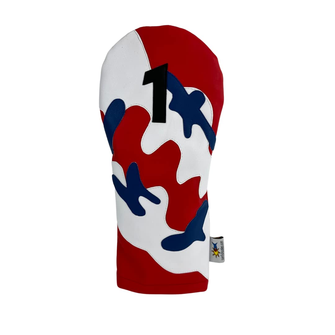 Red White and Blue Camo Sunfish Leather Driver Golf Club Headcover