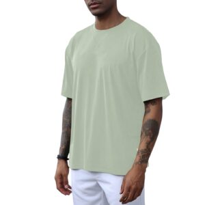 Men's Fashion Athletic T-Shirts Short Sleeve Casual Tee Plain Loose Crew Workout Gym Streetwear Shirts Top A Green