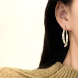 Cross Curved Earrings Zircon Curved Drop Earrings for Women Stick Front Back Piercing Hypoallergenic Ear Cuff