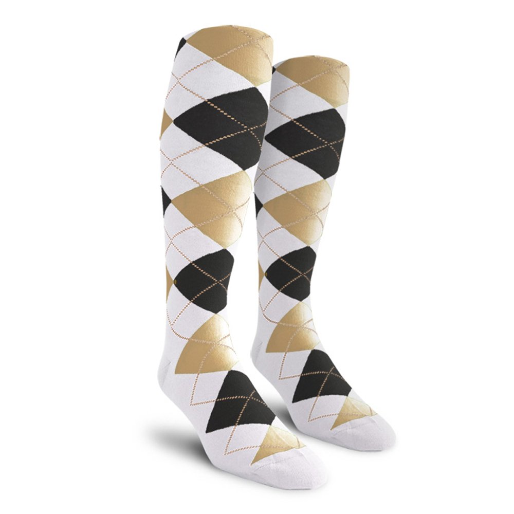 Golf Knickers Colorful Knee High Argyle Cotton Socks For Men Women and Youth - YYY: White/Black/Khaki - Mens