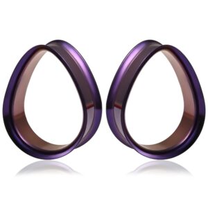 Maxbott 1 Pair 8-25mm Water Drop Design Stainless Steel Tunnels For Ears Gauges Plugs Stretchers Expander 0g-1" (22mm(7/8"), Purple)