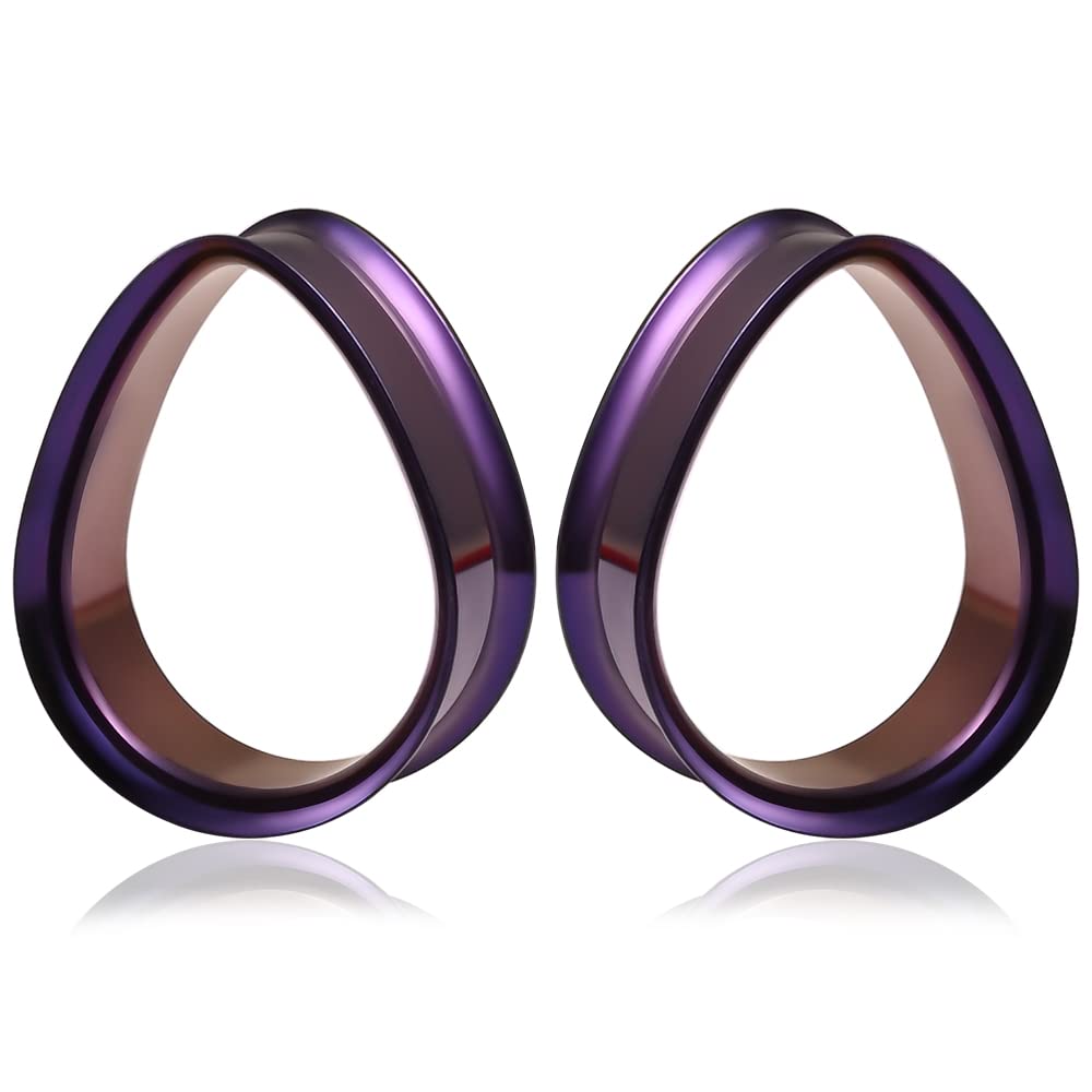 Maxbott 1 Pair 8-25mm Water Drop Design Stainless Steel Tunnels For Ears Gauges Plugs Stretchers Expander 0g-1" (22mm(7/8"), Purple)