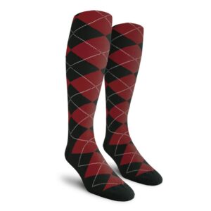 golf knickers colorful knee high argyle cotton socks for men women and youth - black/maroon - mens