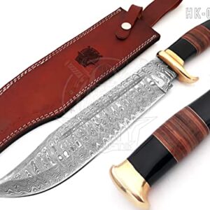 SHINY CRAFTS | 18" Large Handmade Forged Crocodile Dundee Knife, Fixed Blade Knife, Damascus Hunting Knife, Knife with Premium Leather Sheath (HK-0019-B)