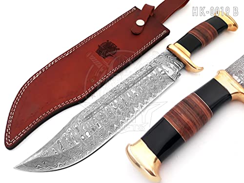 SHINY CRAFTS | 18" Large Handmade Forged Crocodile Dundee Knife, Fixed Blade Knife, Damascus Hunting Knife, Knife with Premium Leather Sheath (HK-0019-B)