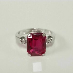 Pink Ruby Engagement Ring Anniversary Gift Ring 2Ct Emerald Cut Solitaire Ring 925 Sterling Silver 14K White Gold Plated