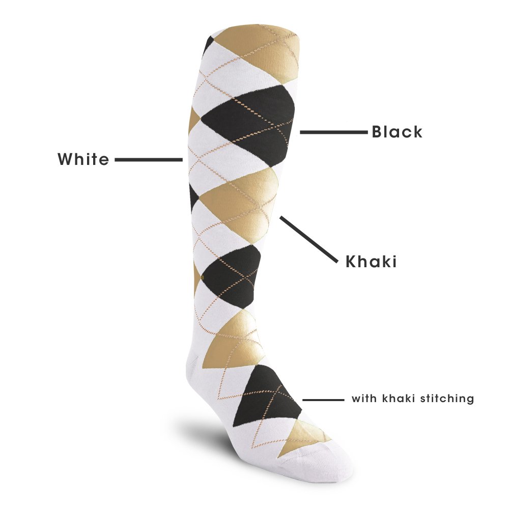 Golf Knickers Colorful Knee High Argyle Cotton Socks For Men Women and Youth - YYY: White/Black/Khaki - Mens