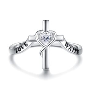 925 sterling silver true love waits ring purity cross rings jewelry gifts for daughter women lady girlfriend (7-)