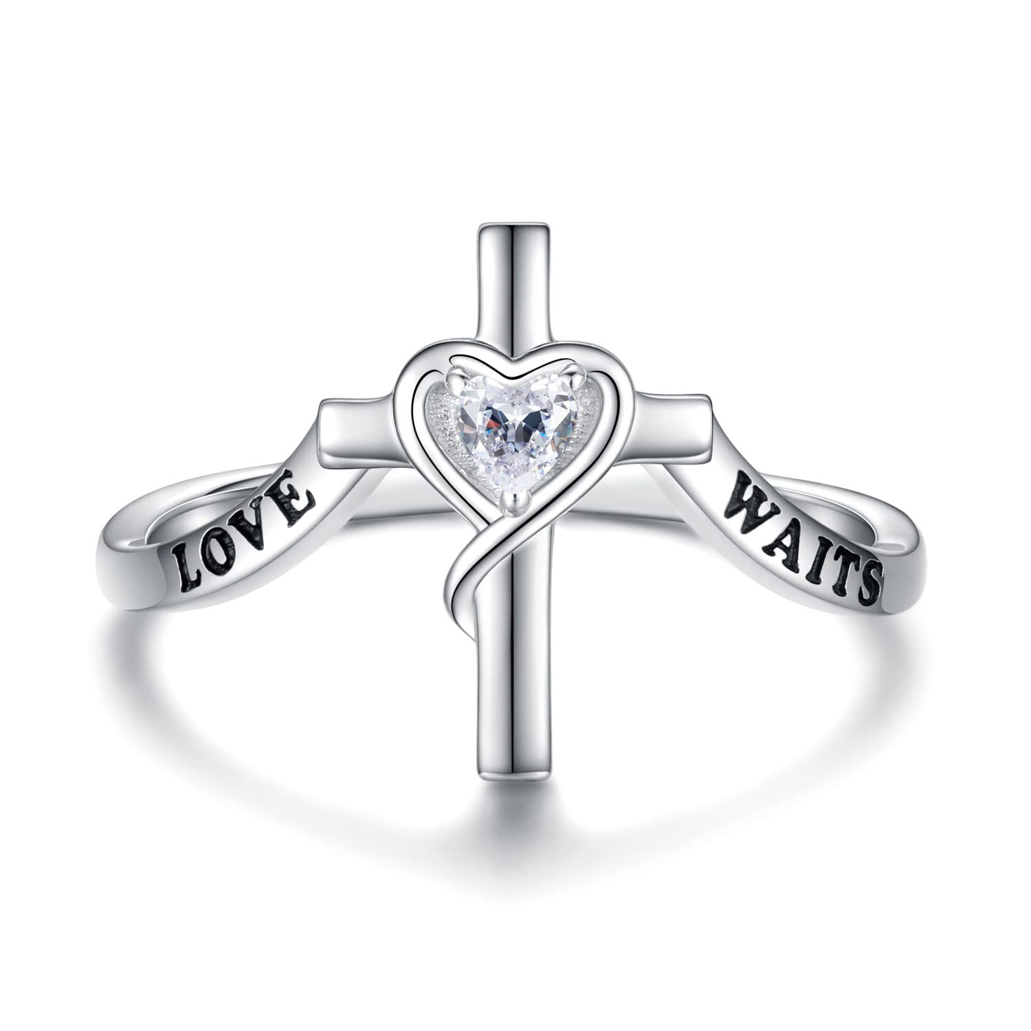 925 Sterling Silver True Love Waits Ring Purity Cross Rings Jewelry Gifts for Daughter Women Lady girlfriend (7-)